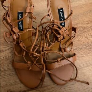 Nine West Brown Lace-Up Heel Sandals